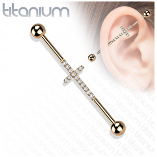 Piercing industriel Titane Cuivr  croix de zirconiums