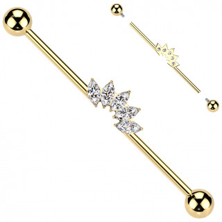 Piercing industriel Titane Dor  couronne de zirconiums en marquise