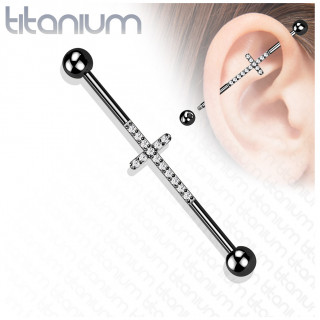 Piercing industriel Titane Noir  croix de zirconiums