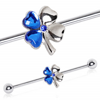 Piercing industriel trfle  4 feuilles  zirconiums bleus