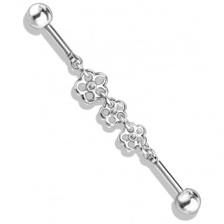 Piercing industriel  trio de fleurs enchaines