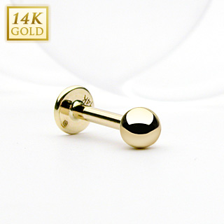 Piercing labret  boule en or 14 carats