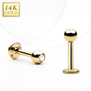 Piercing labret à boule en or 14 carats serti d'un zirconium