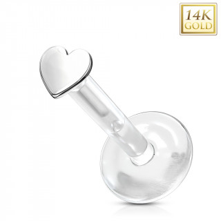 Piercing labret  coeur Or blanc 14 carats et tige bioflex