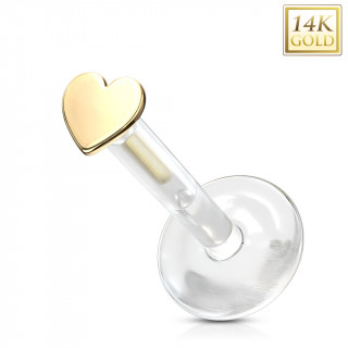 Piercing labret  coeur Or jaune 14 carats et tige bioflex