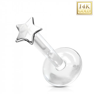 Piercing labret  toile Or blanc 14 carats et tige bioflex