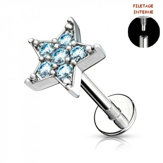 Piercing labret  toile strass - Bleu aqua (lvre, cartilage)