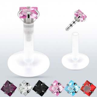 Piercing lvre labret  tige bioflex avec carr strass