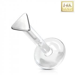 Piercing labret  triangle Or blanc 14 carats et tige bioflex