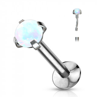 Piercing labret acier  dme d'opale type "Push In" -  Blanc