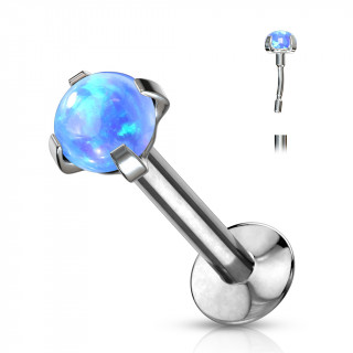 Piercing labret acier  dme d'opale type "Push In" -  Bleu