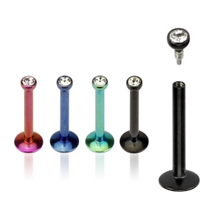 Piercing labret acier anodis titane serti  filetage interne