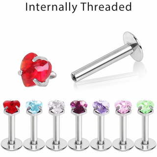 Piercing labret acier à coeur zirconium griffé (lèvre, hélix, tragus...)