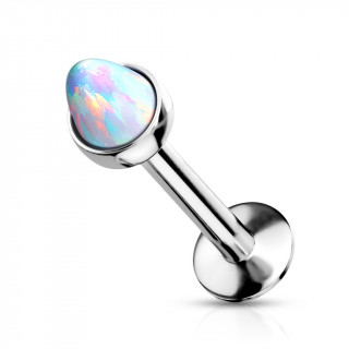 Piercing labret acier à pointe Opale blanche (filetage interne)