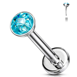 Piercing labret acier serti type "Push In" - Bleu aqua