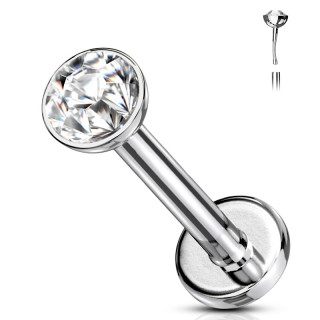 Piercing labret acier serti type "Push In" - Clair