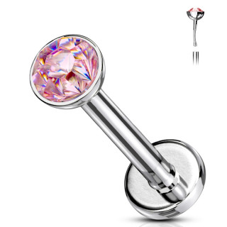 Piercing labret acier serti type "Push In" - Rose