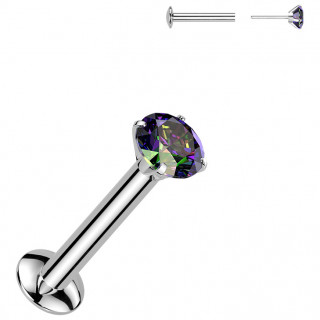Piercing labret acier type "Push In" griff� zirconium - Vitrail Medium