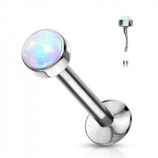 Piercing labret acier type "Push In" serti opale - Blanc