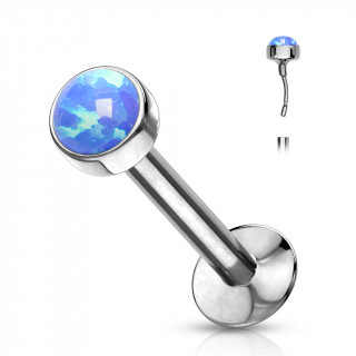 Piercing labret acier type "Push In" serti opale - Bleu