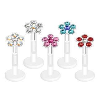 Piercing labret bioflex fleur de zircons