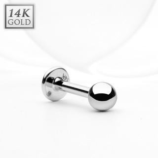 Piercing labret  boule en or blanc 14 carats