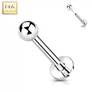 Piercing labret boule en Or Blanc 14 carats type "Push In"