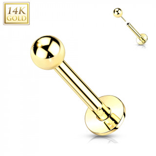 Piercing labret boule en Or Jaune 14 carats type "Push In"