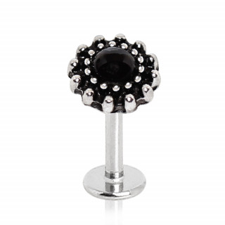 Piercing labret bouton de fleur à perle noire