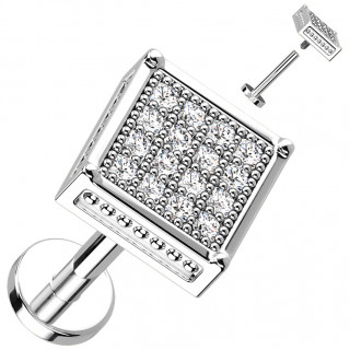 Piercing labret carré pavé de strass (lèvre, hélix, tragus...)