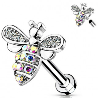 Piercing labret / cartilage  abeille strass - Argent