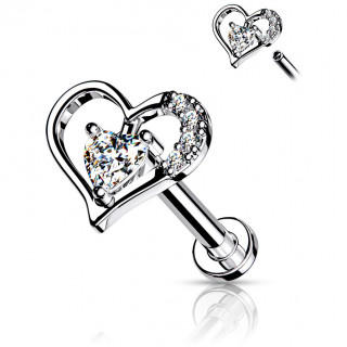 Piercing labret / cartilage  coeur chic - Argent