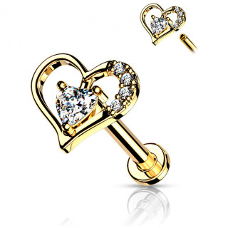 Piercing labret / cartilage  coeur chic - Plaqu or jaune