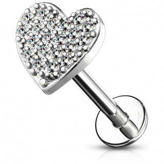 Piercing labret / cartilage coeur pav de strass - Gris