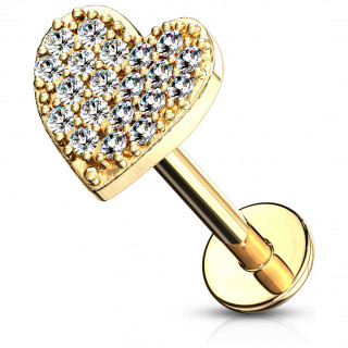 Piercing labret / cartilage coeur pav de strass - Plaqu or