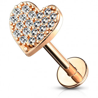 Piercing labret / cartilage coeur pav de strass - Plaqu or rose