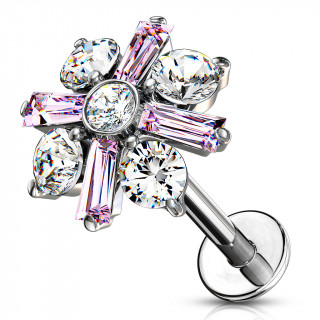 Piercing labret / cartilage croix baptismale - Rose et clair