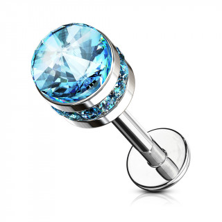 Piercing labret / cartilage cylindre cristal - Bleu aqua