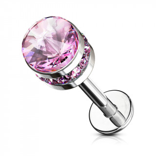 Piercing labret / cartilage cylindre cristal - Rose