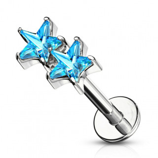 Piercing labret / cartilage duo d'toiles bleues aqua