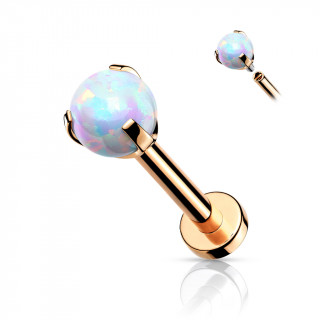 Piercing labret / cartilage en acier cuivr  perle d'opale (filetage interne)