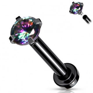 Piercing labret / cartilage en acier noir serti Vitrail Medium (filetage interne)