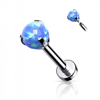 Piercing labret / cartilage en acier  perle d'opale bleue (filetage interne)