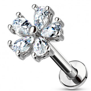 Piercing labret / cartilage fleur  cinq ptales zirconium - Gris