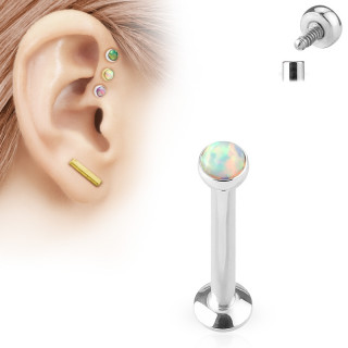 Piercing labret serti opale blanche (cartilage, lobe, lvre)