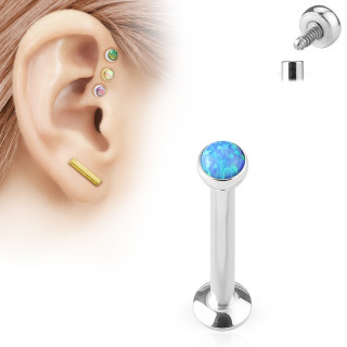 Piercing labret cartilage serti opale bleue