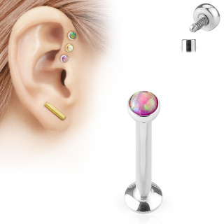 Piercing labret cartilage serti opale rose