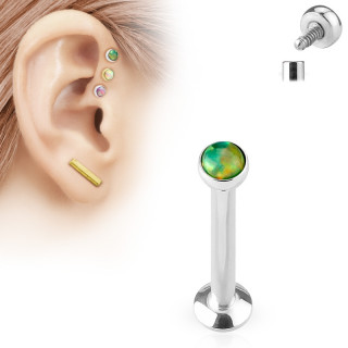 Piercing labret cartilage serti opale verte