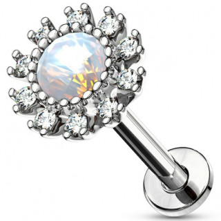 Piercing labret / cartilage soleil strass et opale - Gris