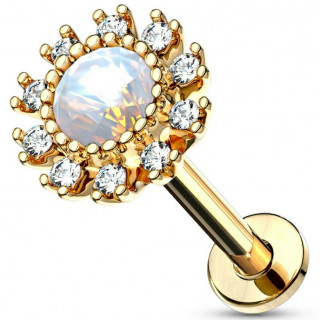 Piercing labret / cartilage soleil strass et opale - Plaqu or